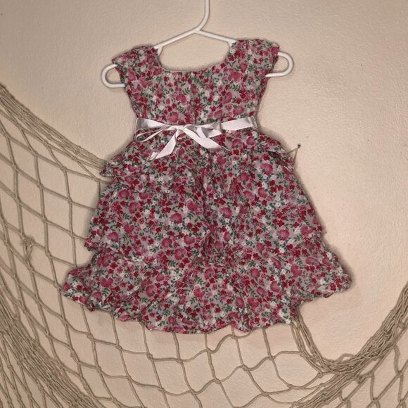 RALPH LAUREN Baby Girl's Pink Floral Seersucker Tiered Ruffle Dress & Bloomers